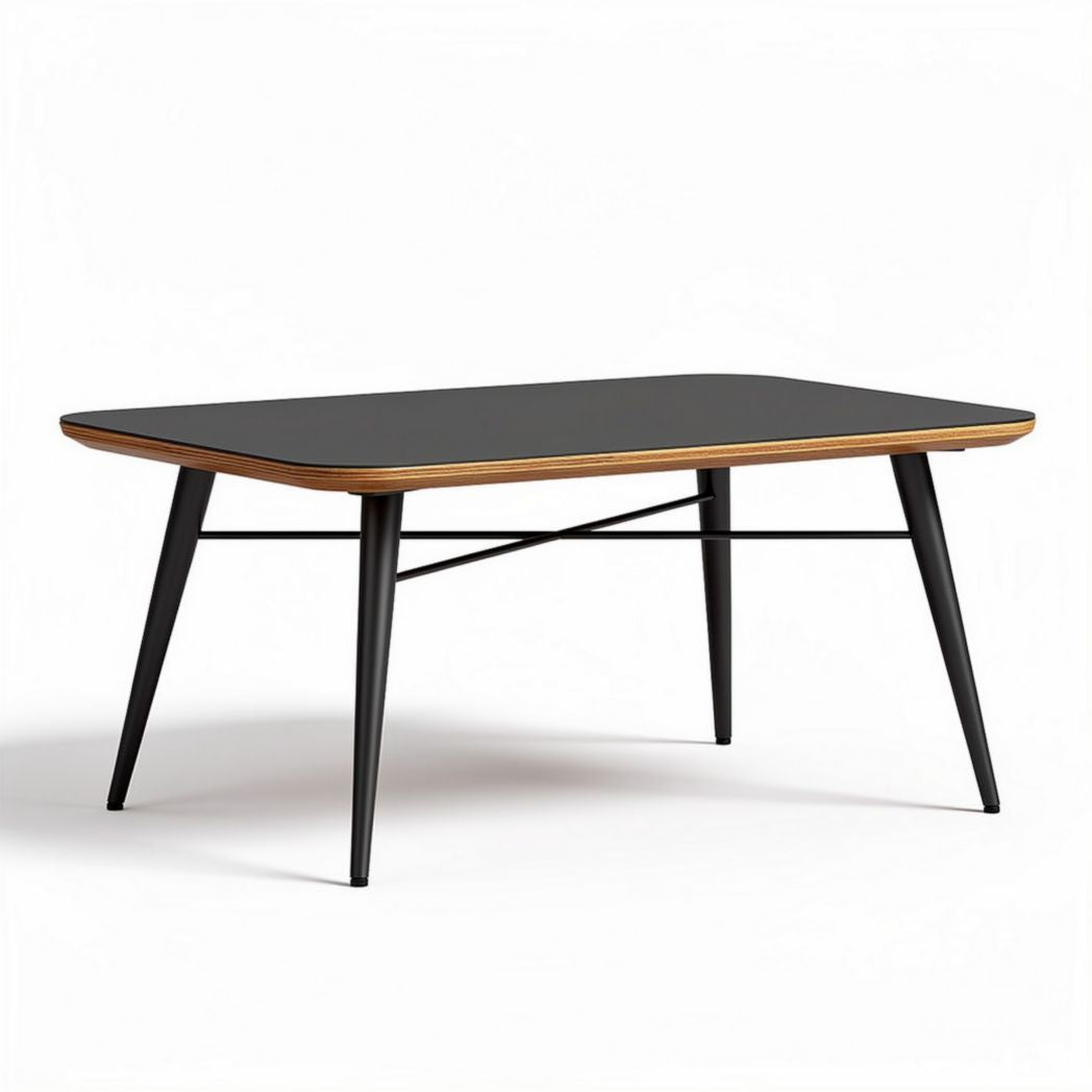 Rectangular coffee table with black surface wood accents and angled legs 120 x 70 x 75cm