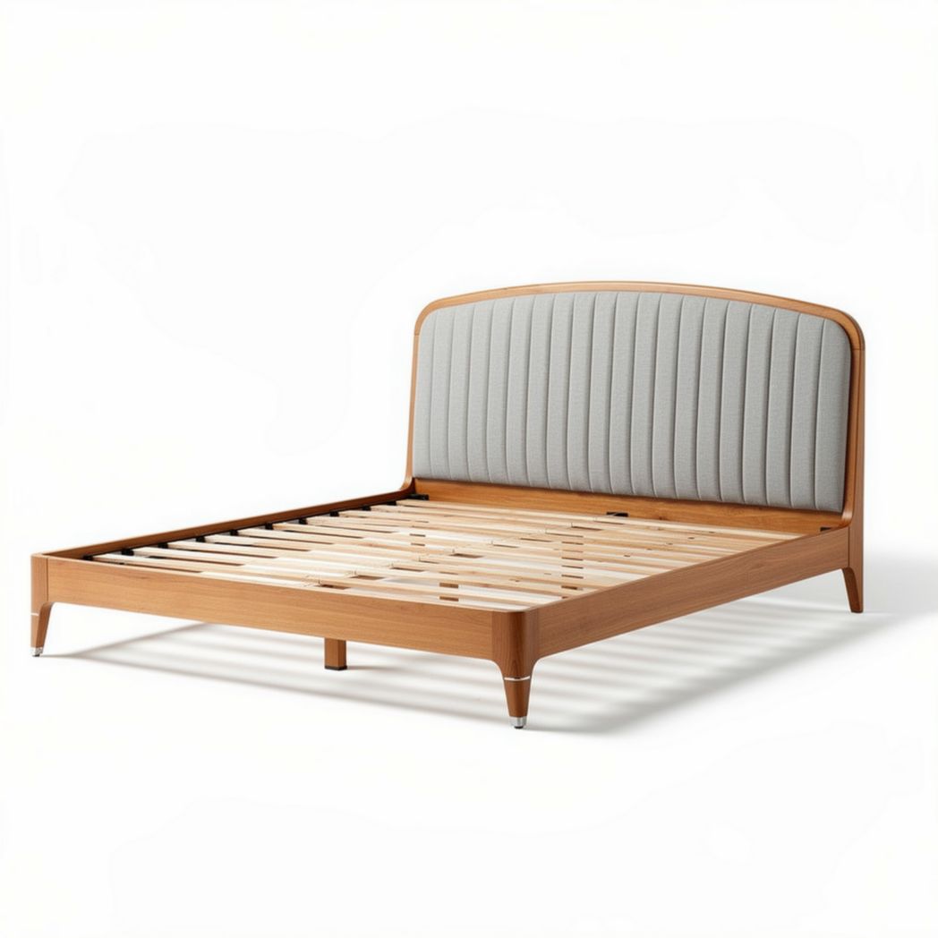 Wooden bed frame with upholstered headboard and slatted base 180 x 200 x 90cm