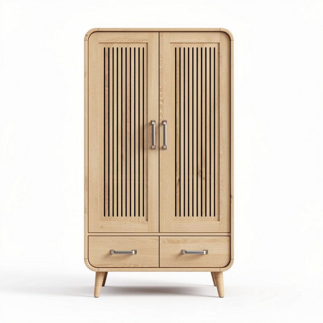 Wooden storage cabinet with slatted doors for home organization 80 x 40 x 180cm