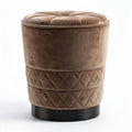 Velvet upholstered storage ottoman with diamond stitching in brown 40 x 40 x 45cm