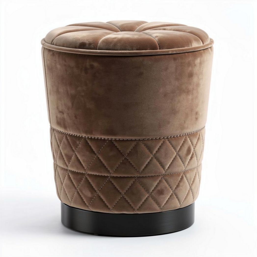 Velvet upholstered storage ottoman with diamond stitching in brown 40 x 40 x 45cm