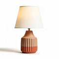Table lamp with ribbed ceramic base and fabric shade 15 x 15 x 30cm