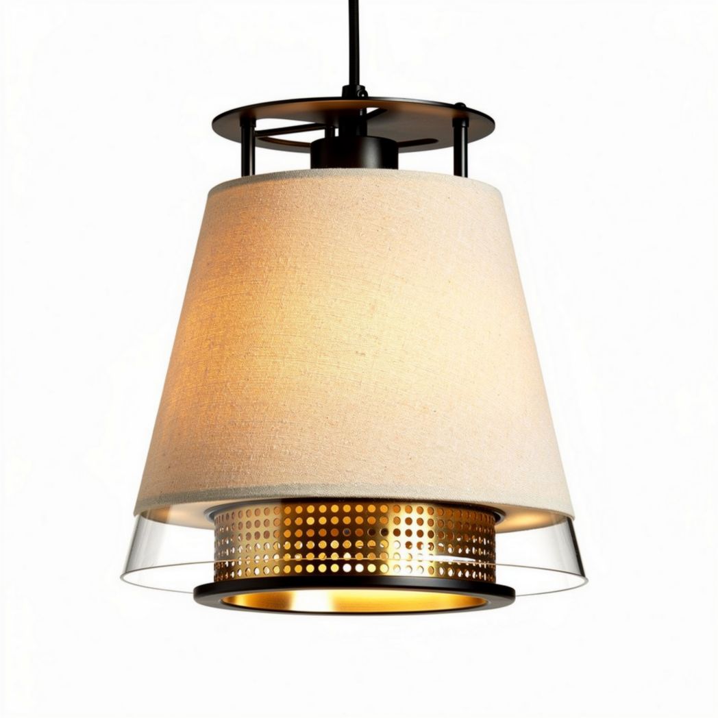 Modern pendant light with fabric shade and metal accents 30 x 30 x 40cm