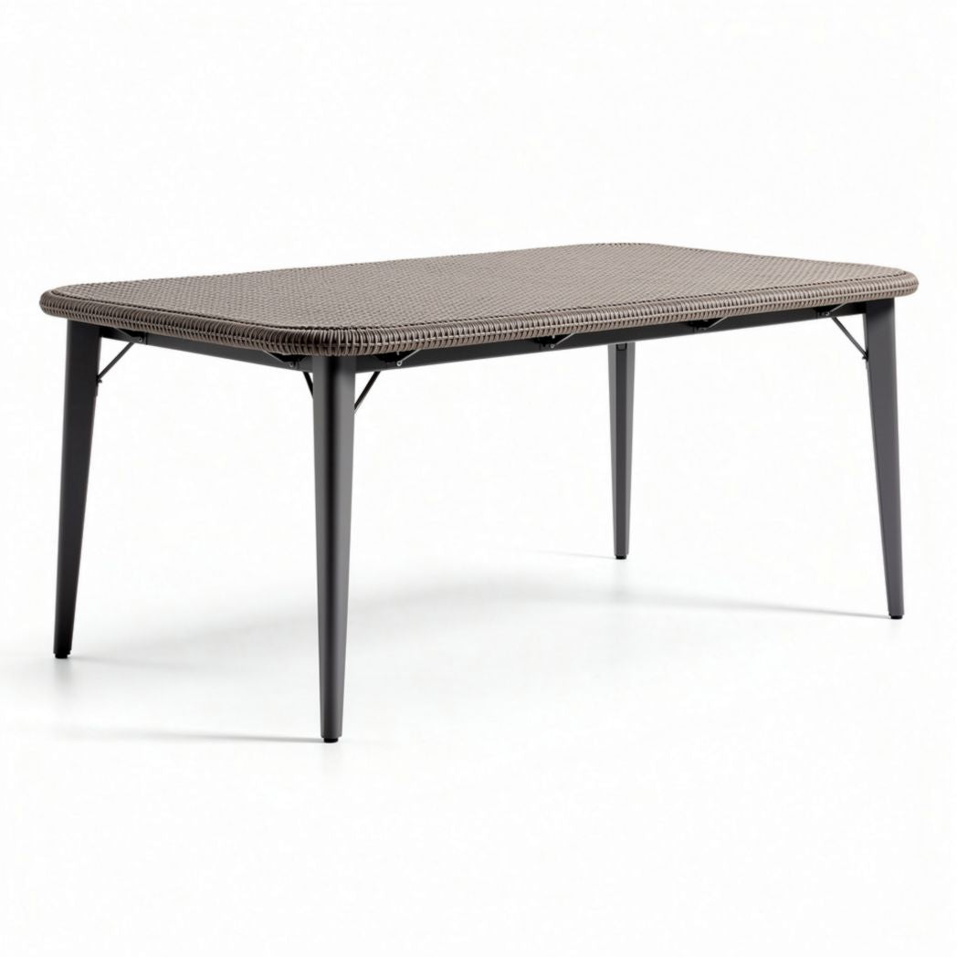 Outdoor wicker dining table rectangular 150 x 90 x 75cm brown metal legs