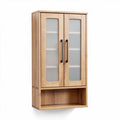 Wall-mounted wooden cabinet with glass doors and open shelf 80 x 40 x 30cm