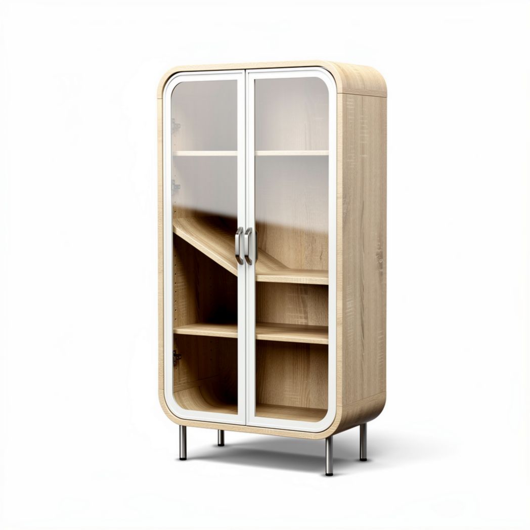 Wooden display cabinet with glass doors and four shelves 80 x 40 x 180cm