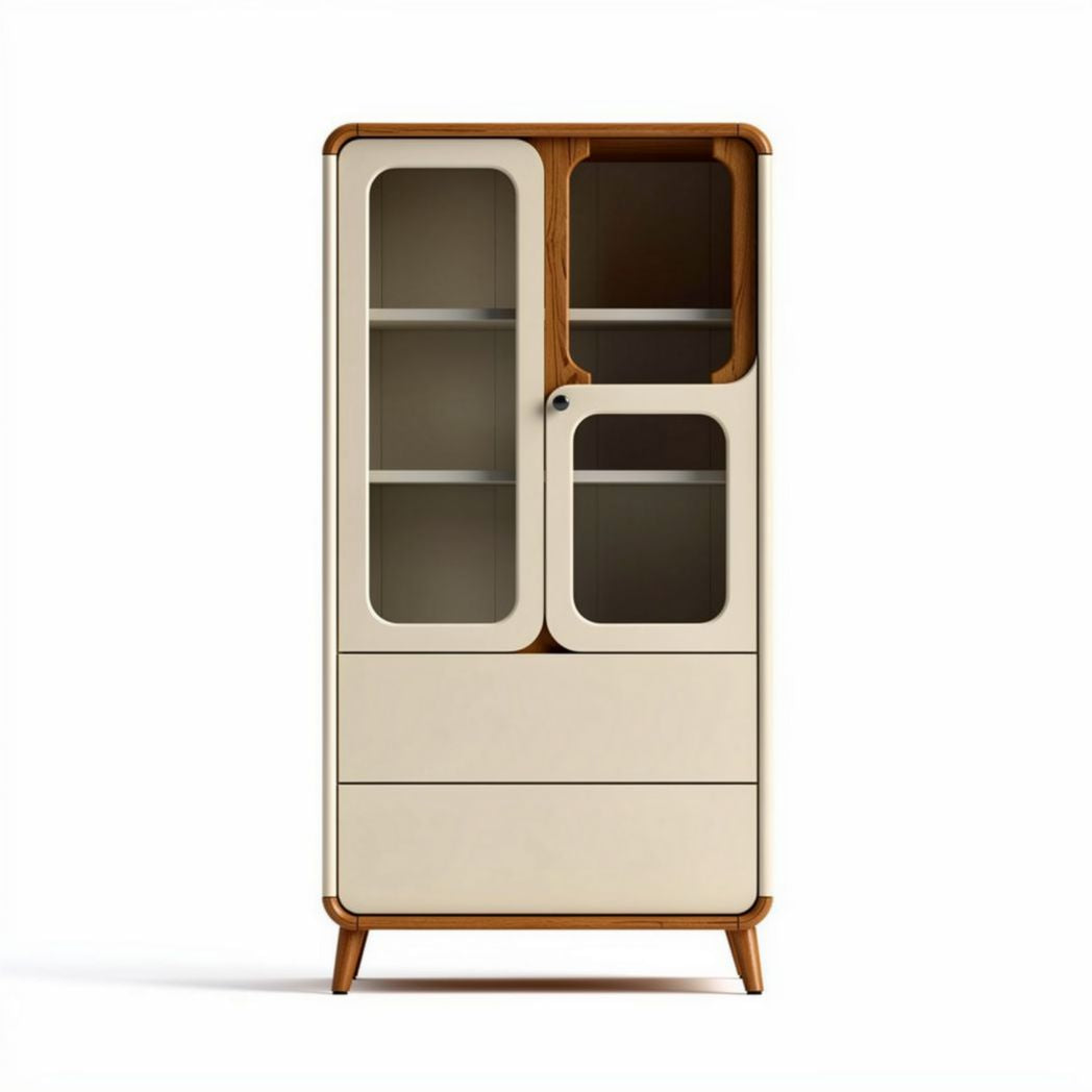 Wooden cabinet with glass doors for storage and display 60 x 40 x 150cm