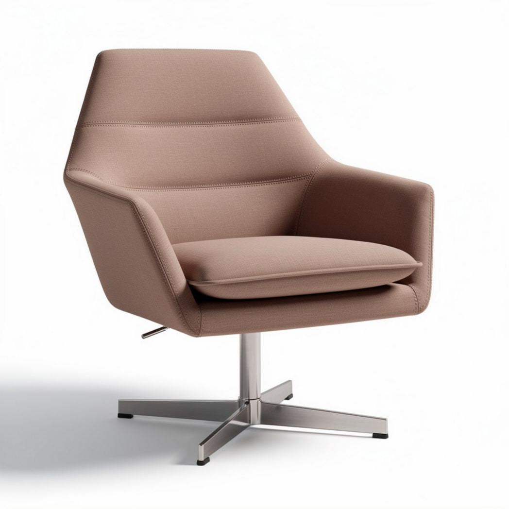 Swivel accent chair in soft beige fabric with stainless steel base 80 x 75 x 90cm