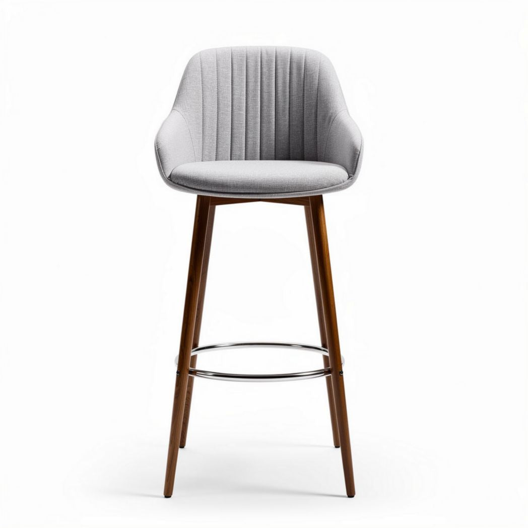 Gray upholstered bar stool with wooden legs 45 x 45 x 100cm