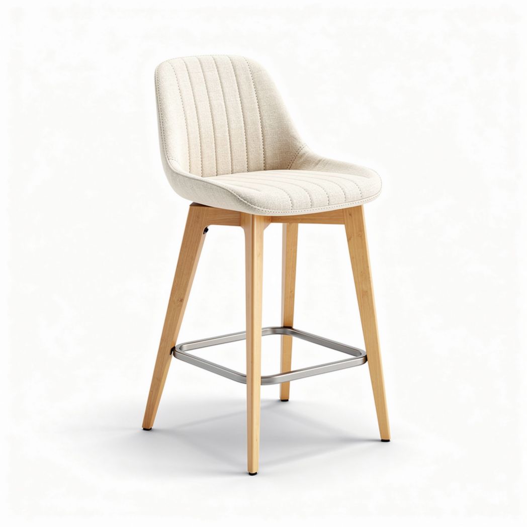 Upholstered bar stool with wooden legs and metal footrest 40 x 40 x 100cm