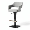 Adjustable gray fabric bar stool with metal base and footrest 45 x 50 x 100cm