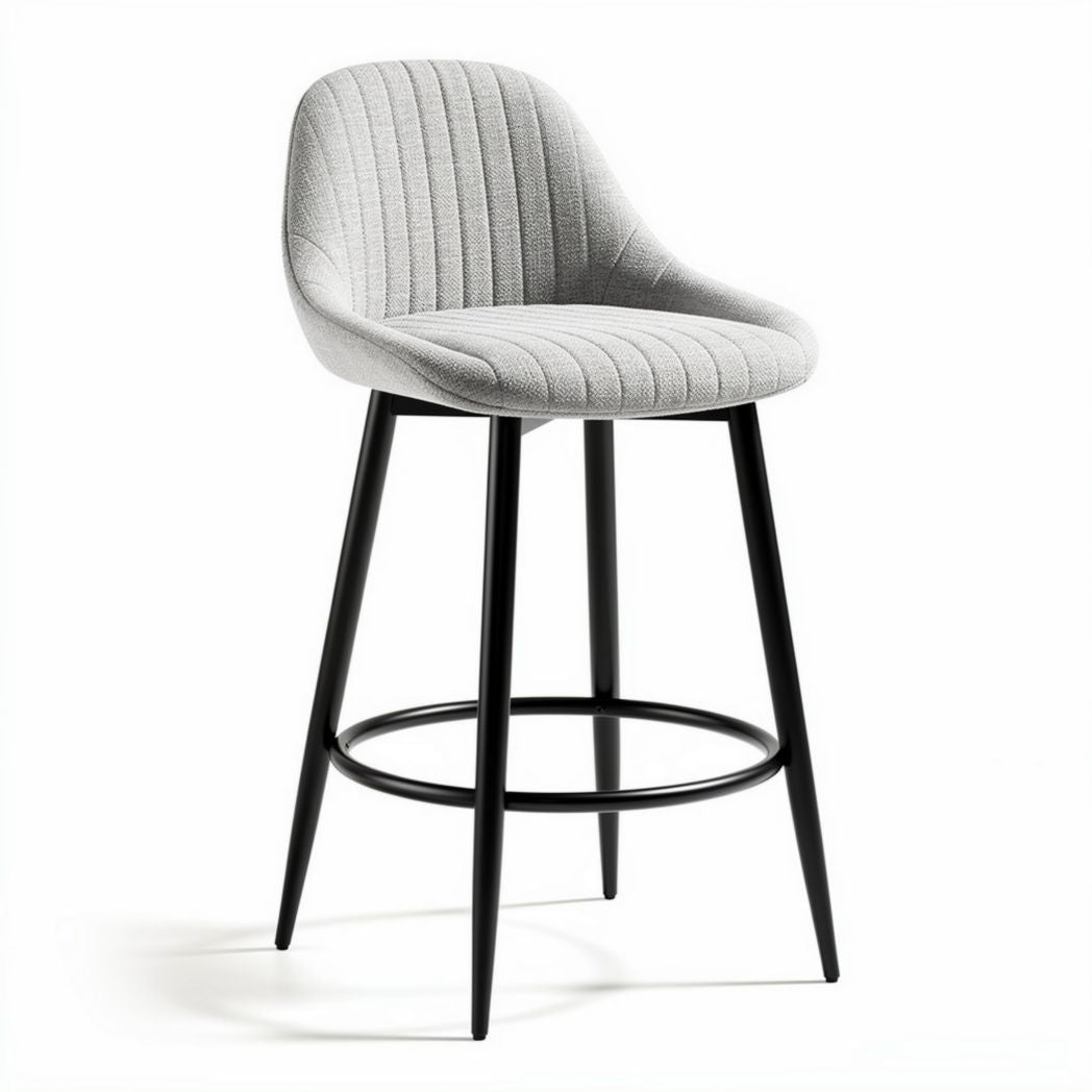 Gray upholstered bar stool with metal legs and a modern design 45 x 50 x 110cm